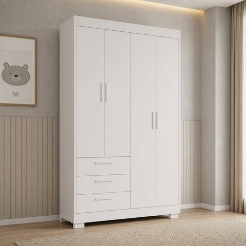 Guarda-Roupa para Quarto de Bebê Zaki Branco/Fosco 4 Portas