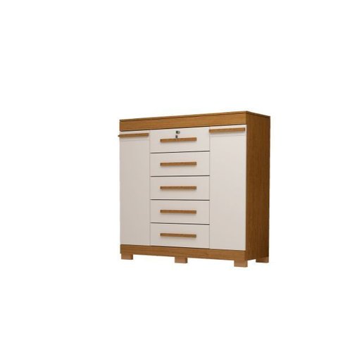 Cômoda 2 Portas 5 Gavetas Diana Acp Móveis Cinamomo/off White 100% Mdf