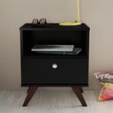Ver imagem 1 de Mesa de Cabeceira 1 Gaveta 1 Nicho com Pés Retrô - Preto