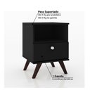 Ver imagem 3 de Mesa de Cabeceira 1 Gaveta 1 Nicho com Pés Retrô - Preto