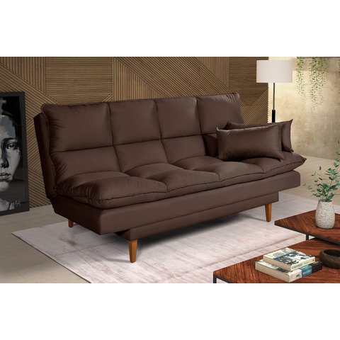 Sofá Cama Casal 3 Lugares Andorra Suede Marrom 379 Império Estofados