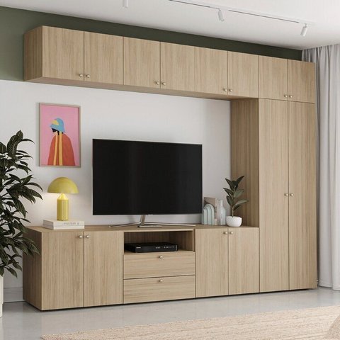 Estante para TV até 75 Polegadas 220cmx280cm 8 Módulos 14 Portas 2 Gavetas Frame CabeCasa MadeiraOriginals