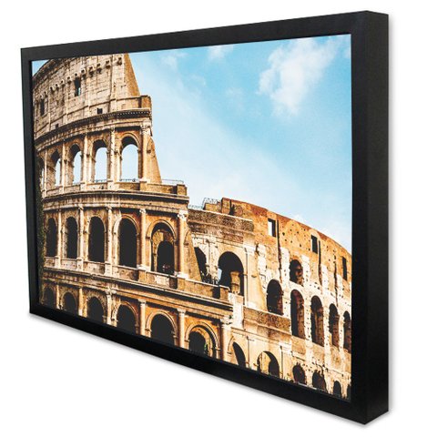 Quadro Decorativo Caixa Alta com Vidro Cidade Roma Itália - Coliseu TaColado Moldura Preta 120 x 80c