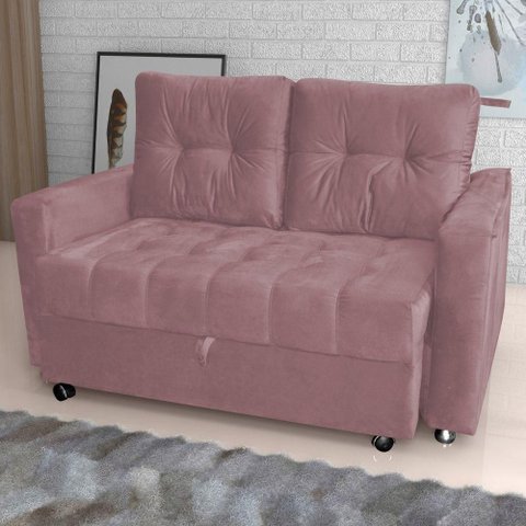 Sofá Cama Renoir 2 Lugares Reclinável 140cm Rosa Veludo Matrix