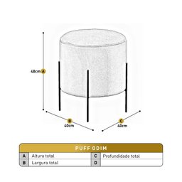Puff Banqueta Estofado 48x40cm Luxo Odim - 3