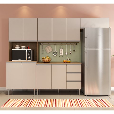 Cozinha Modulada Milla 4 Peças Amendoa Off White Puxador Aluminio Ii