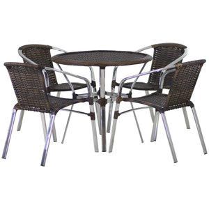 Jogo 4 Cadeiras Floripa e Mesa Com Tampo Tramado em Alumínio Piscina, Área, Jardim Trama Original