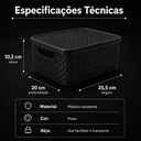 Ver imagem 2 de Cesto Organizador Plástico Cinza Rattan 4 Litros Multiuso com Tampa Compacto:Preto