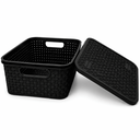 Ver imagem 1 de Cesto Organizador Plástico Cinza Rattan 4 Litros Multiuso com Tampa Compacto:Preto
