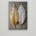Ver imagem 3 de Quadro Decorativo Folhas Abstratas 3d Dourado Branco Sala Quarto Casa Escritório