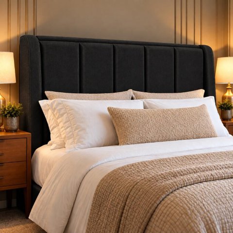 Cabeceira de Cama Box Viuva 1,20m Elena Boucle Preto - Mirra Decor