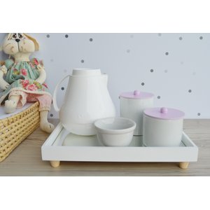 Kit Higiene Porcelana Bebê Meninas Maternidade Bancada Lilas Bebê Térmica