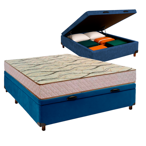 Cama Box Bau Blindado Casal + Colchão D33 Maxsono Paropas