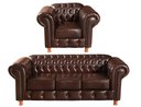 Ver imagem 1 de Conjunto de Sofá 3 Lugares e 1 Poltrona Chesterfield Luís Xv Marrom Café