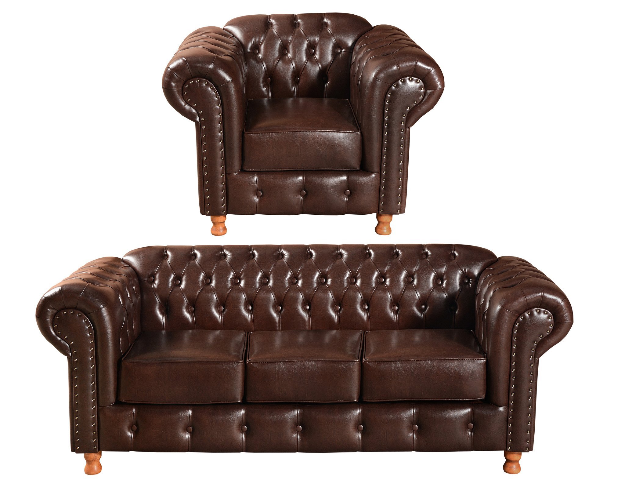 Conjunto de Sofá 3 Lugares e 1 Poltrona Chesterfield Luís Xv