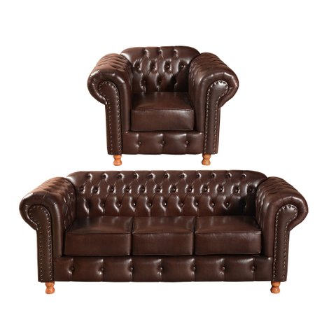 Conjunto de Sofá 3 Lugares e 1 Poltrona Chesterfield Luís Xv