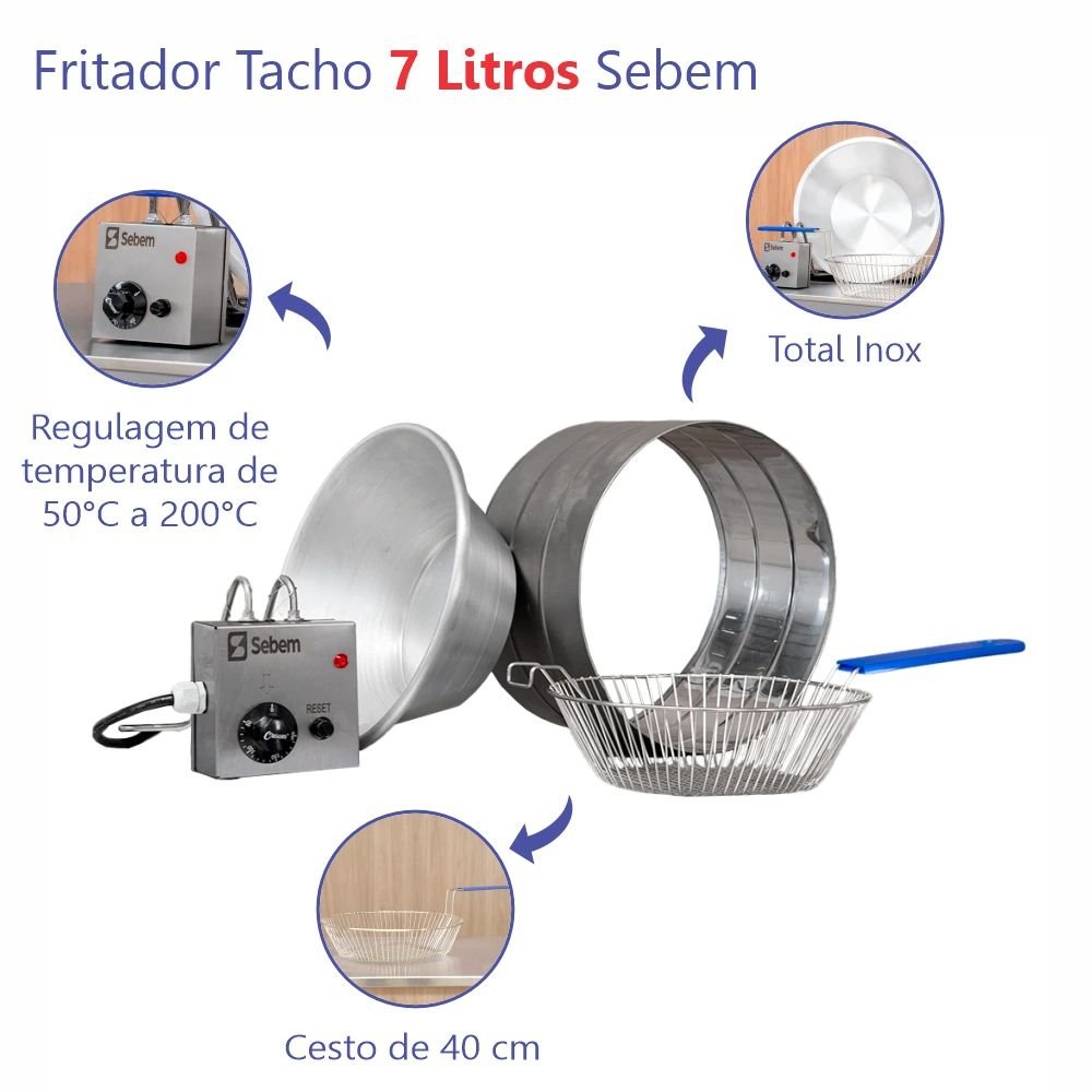 Tacho Fritadeira para Fritura de Pastel Elétrico Redondo Profissional 7 Litros 110v - 2