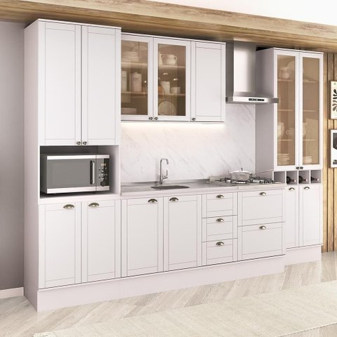 Cozinha Completa Milla Soft 13 Portas 5 Gavetas MDF 320cm Branco