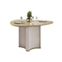 Ver imagem 1 de Mesa Multiuso Cozinha Chanel C/ Tampo Madeirado C/ Vidro Orgânico 136x136cm Off White/dourado - Dj