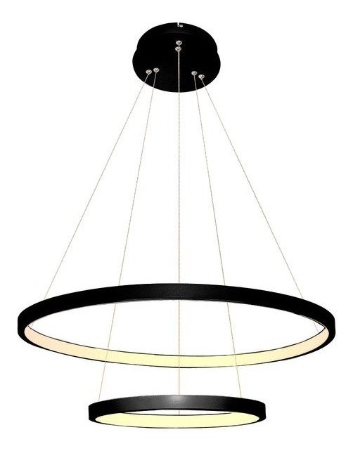 Lustre Pendente Moderno 2 Anéis 60cm Led 45w Arcos Preto para Mesa de Jantar e Sala de Estar