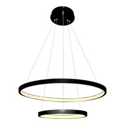 Lustre Pendente Moderno 2 Anéis 60cm Led 45w Arcos Preto para Mesa de Jantar e Sala de Estar - 1