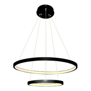 Lustre Pendente Moderno 2 Anéis 60cm Led 45w Arcos Preto para Mesa de Jantar e Sala de Estar