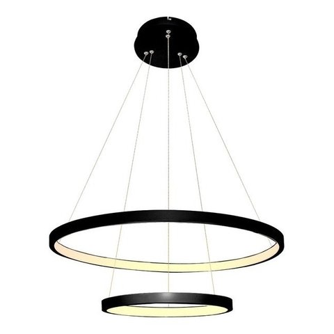 Lustre Pendente Moderno 2 Anéis 60cm Led 45w Arcos Preto para Mesa de Jantar e Sala de Estar