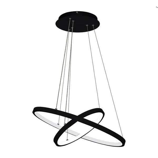 Lustre Pendente Moderno 2 Anéis 60cm Led 45w Arcos Preto para Mesa de Jantar e Sala de Estar - 3