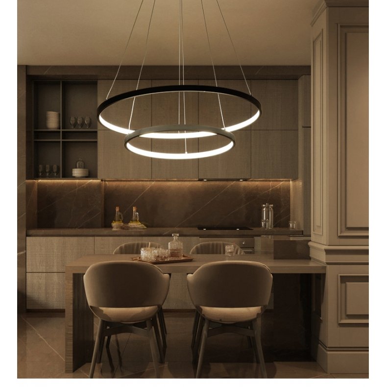 Lustre Pendente Moderno 2 Anéis 60cm Led 45w Arcos Preto para Mesa de Jantar e Sala de Estar - 2