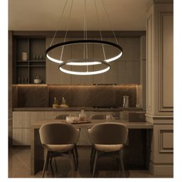 Lustre Pendente Moderno 2 Anéis 60cm Led 45w Arcos Preto para Mesa de Jantar e Sala de Estar - 2