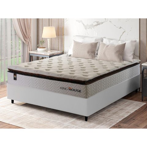 Conjunto Cama Box Casal c/ Molas Ensacadas New York Branco 138x188x73
