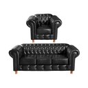 Ver imagem 1 de Conjunto de Sofá 3 Lugares e 1 Poltrona Chesterfield Luís Xv Preto