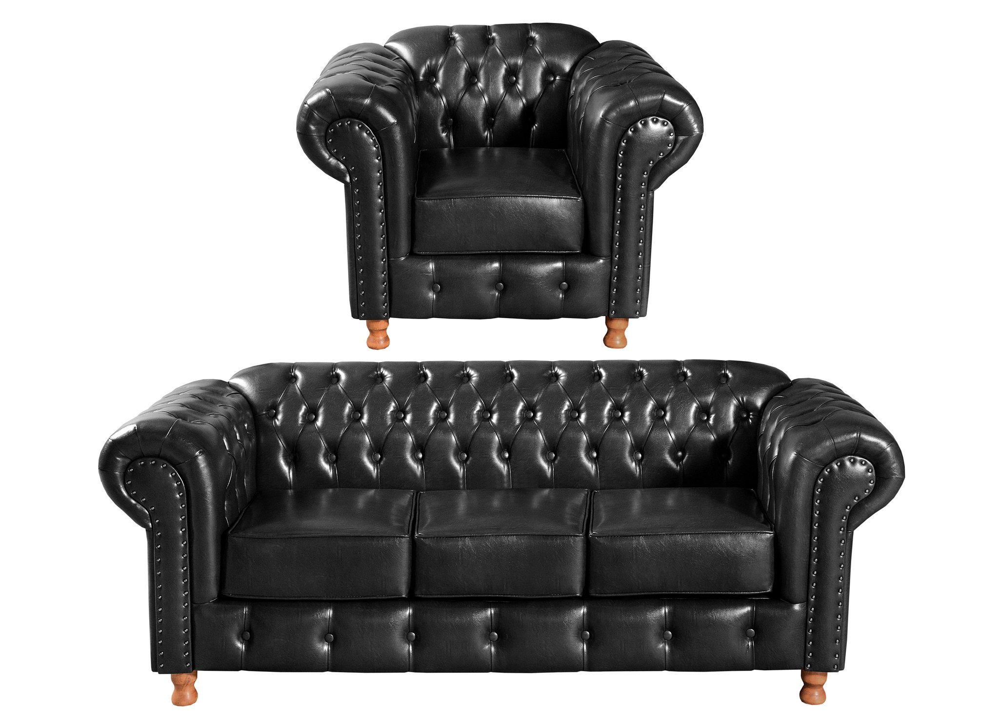 Conjunto de Sofá 3 Lugares e 1 Poltrona Chesterfield Luís Xv - 1