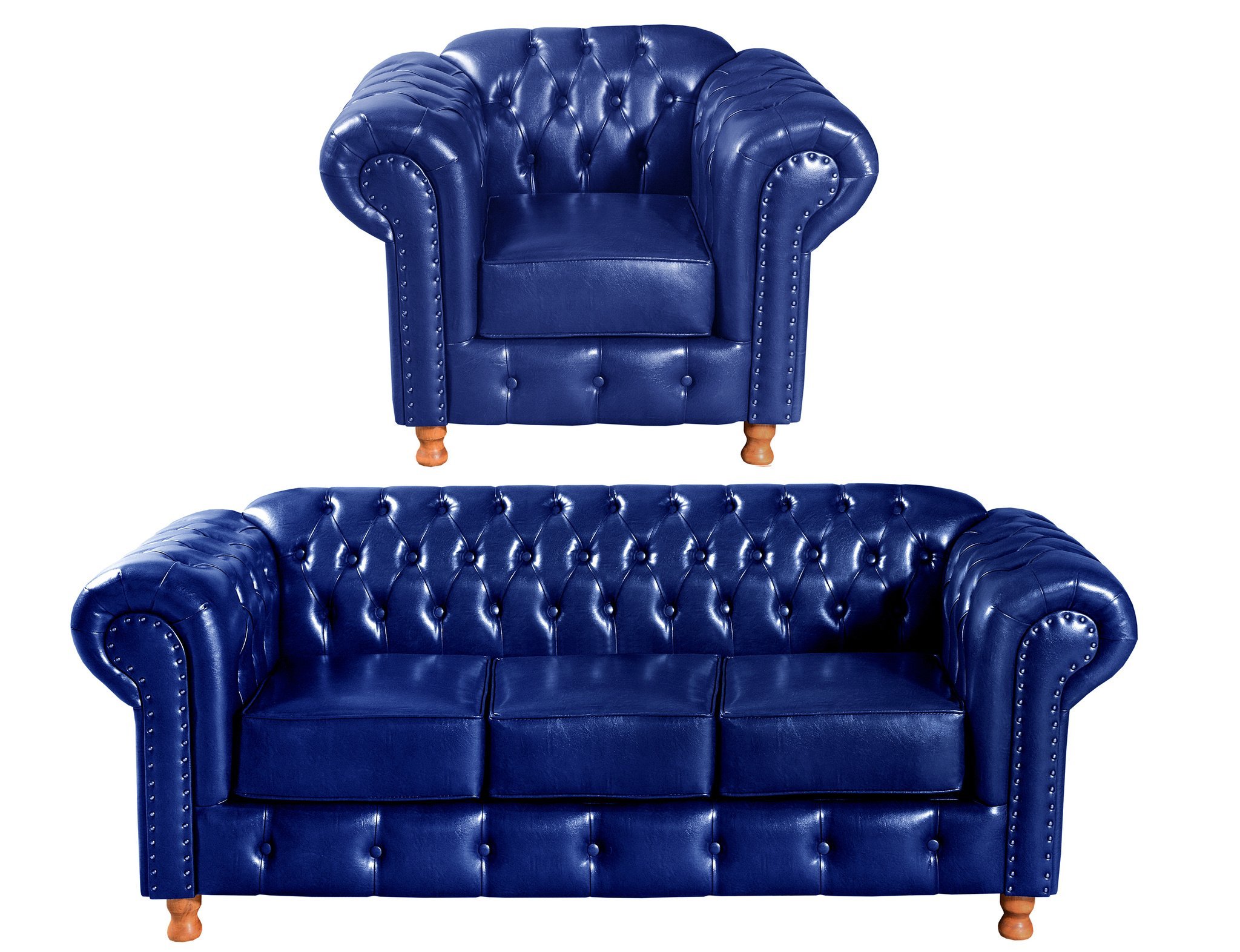 Conjunto de Sofá 3 Lugares e 1 Poltrona Chesterfield Luís Xv - 1