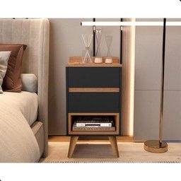 Mesinha Lateral Duda para Quarto com Duas Gavetas e Um Nicho Preto - 2