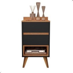 Mesinha Lateral Duda para Quarto com Duas Gavetas e Um Nicho Preto - 1