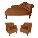 Ver imagem 1 de Sofá Divã + 2 Poltronas Capitonê para Consultório e Clínica Psicanálise - Veludo - Sv Decor:terracot