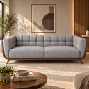 Ver imagem 1 de Sofá 3 Lugares 240cm Compose Boucle Cinnza com Corino Cinza Pés em Madeira Linha Premium Compose Pre