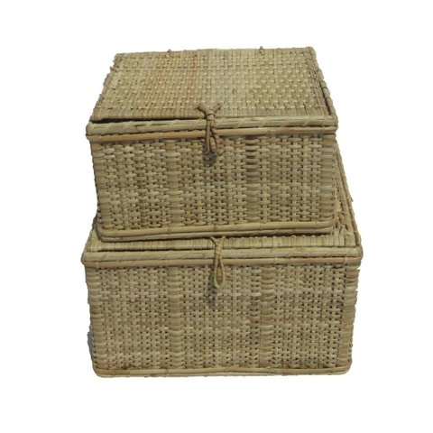 Conjunto 2 Caixas Cestos Organizadores Natural Artesanal Trançado