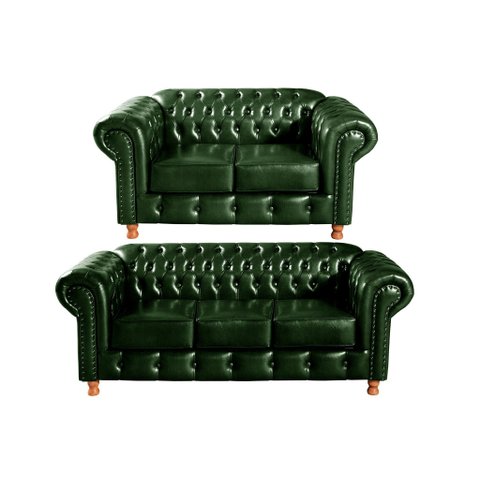 Conjunto de Sofá 3 e 2 Lugares Chesterfield Luís Xv Verde