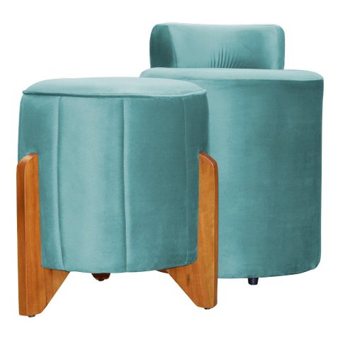 Kit Puff Decorativo Athenas mais Puff Jade Veludo Azul Turquesa