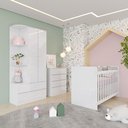 Ver imagem 1 de Quarto de Bebê Completo Guarda-Roupa 02 Portas com Canto Decorativo Berço e Cômoda Labirinto Branco