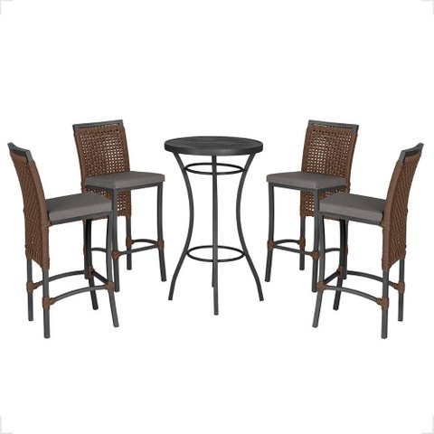 Mesa Bistro e 4 Banquetas Roma Preta Corda Náutica 11 Trama Original