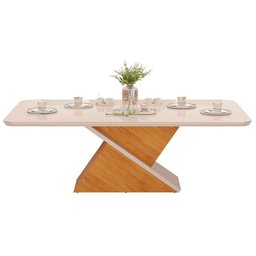 Conjunto: Mesa Sala Jantar Zafira Tampo Madeirado C/ Vidro Curvo 200x100cm e 8 Cadeiras Jade Cedro/ - 5