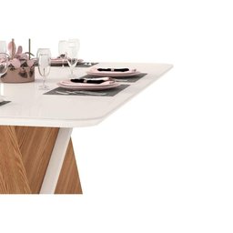 Conjunto: Mesa Sala Jantar Zafira Tampo Madeirado C/ Vidro Curvo 200x100cm e 8 Cadeiras Jade Cedro/ - 6