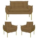 Ver imagem 1 de Kit 2 Poltronas + Namoradeira Pé Metal Dourado Recepção Sala Capuccino