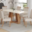 Ver imagem 1 de Conjunto Sala Jantar Mesa Lins 160cm Canto Arredondado com Vidro + 6 Cadeiras Bella Off White/Nature