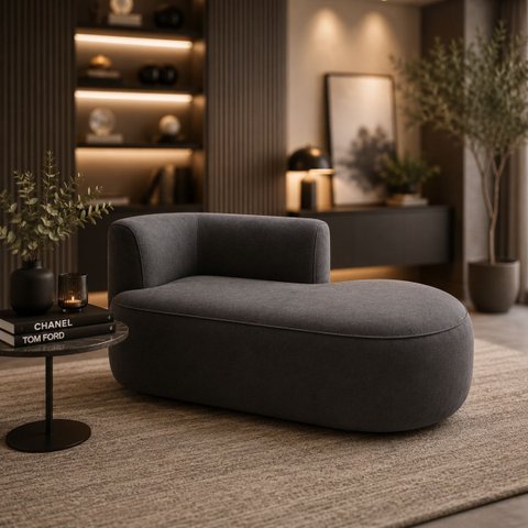 Sofá Curvo Orgânico 2 Lugares 160cm Sala Recepção Veludo:Cinza/Braça Lado Direito
