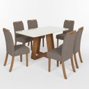 Ver imagem 2 de Conjunto Sala Jantar Mesa Lins 160cm Canto Arredondado com Vidro + 6 Cadeiras Bella Cinza/Nature/Off White/Marrom Amêndoa