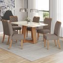 Ver imagem 1 de Conjunto Sala Jantar Mesa Lins 160cm Canto Arredondado com Vidro + 6 Cadeiras Bella Cinza/Nature/Off White/Marrom Amêndoa